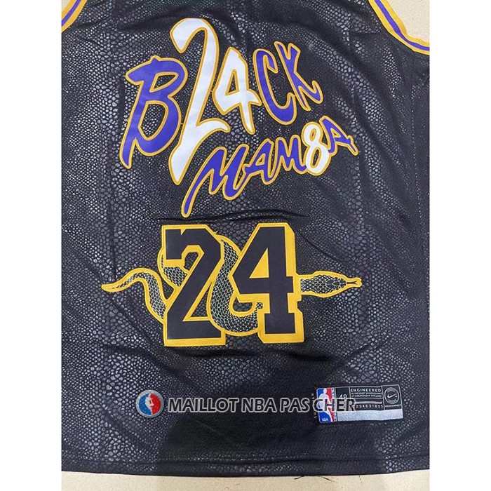 Maillot Los Angeles Lakers Kobe Bryant NO 24 Black Mamba Snakeskin Noir